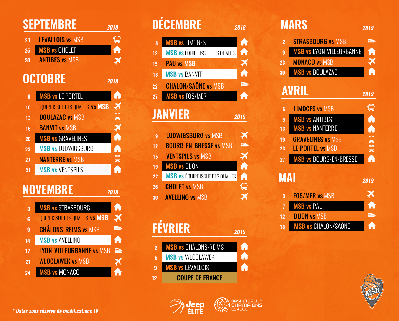 Calendrier jeep elite BCL